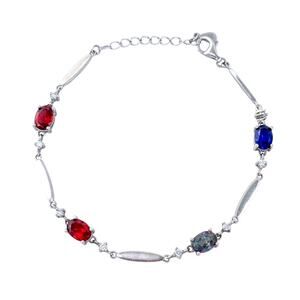 Estate GSK Sterling Silver 925 Garnet Sapphire Mystic Topaz Bracelet 6.5"-7.5"